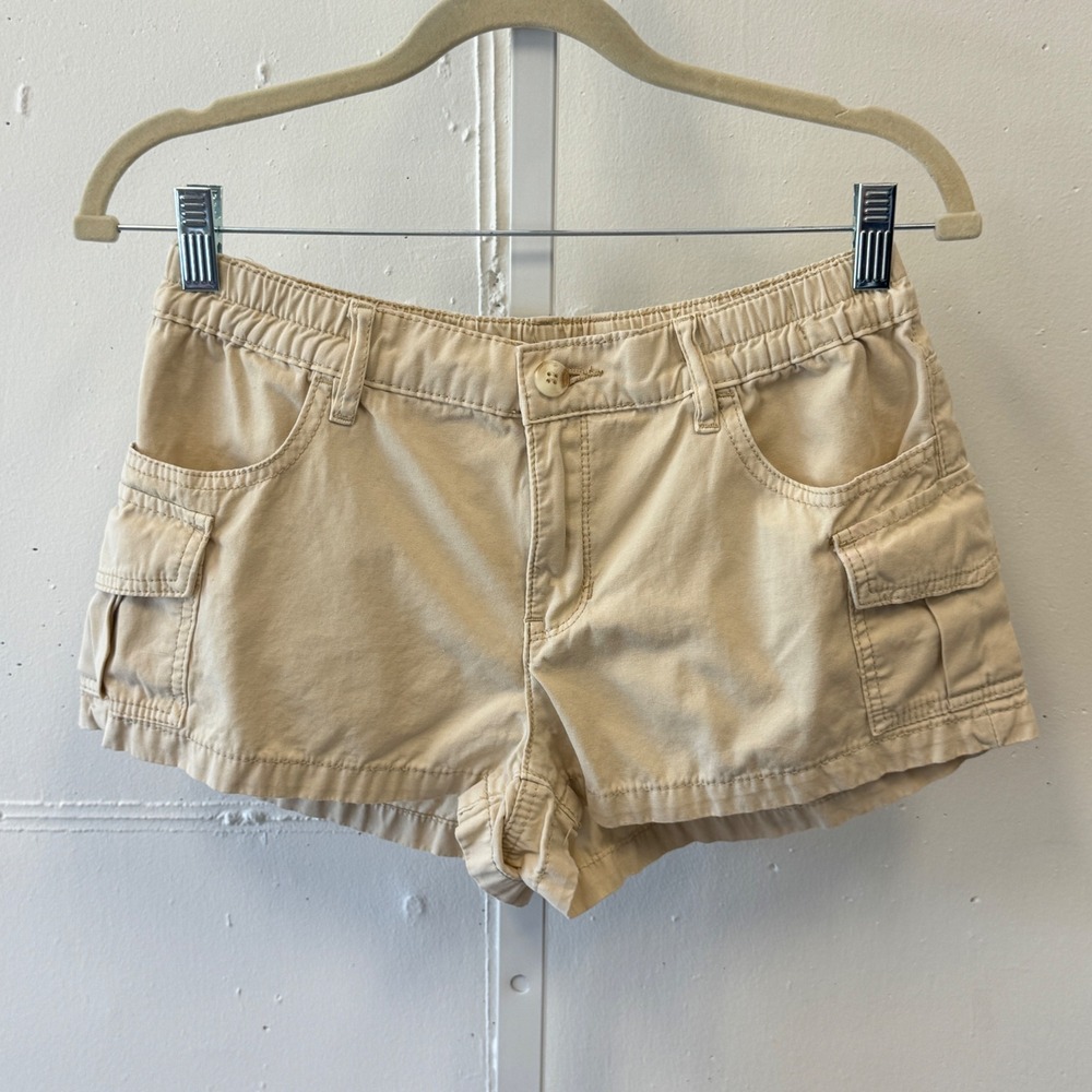 PacSun Women's Low Rise E-Waist Cargo Shorts Tan Khaki Size S Contemporary Y2K